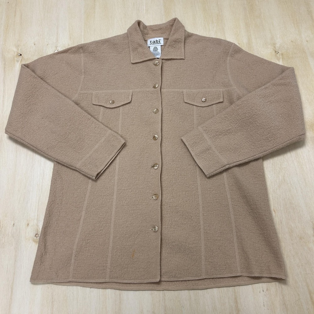 Tabi International Jacket Womens Large Beige Wool Button Front Pockets Knit